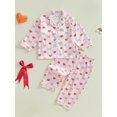 thumbnail image 4 of Valentine's Day Toddler Kids Little Girls Pajamas Set 18 24 Months 2T 3T 4T 5T 6T Love Heart Button Down V Neck Long Sleeve Tops and Pants Lounge Wear 2 Pcs Clothes Set, 4 of 9