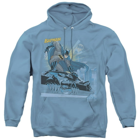 Batman Two Gotham Gargoyles Adult Pullover Hoodie Sweatshirt Carolina Blue