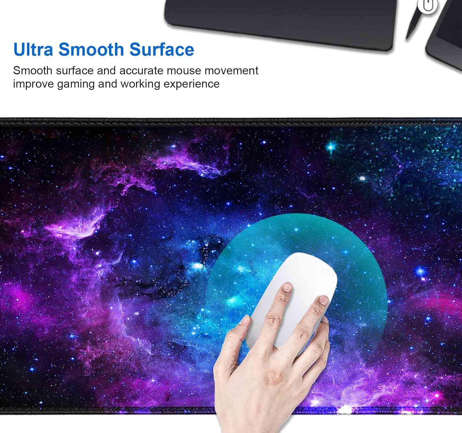 Blue Purple Galaxy Nebula Desk Mat (35.4x15.7 in), Space Gaming Large Mouse Pad XL, Non-Slip Rubber Base Big Mousepad, Desk Pad for Desktop, Computer Accessories, Abstract Glowing Universe