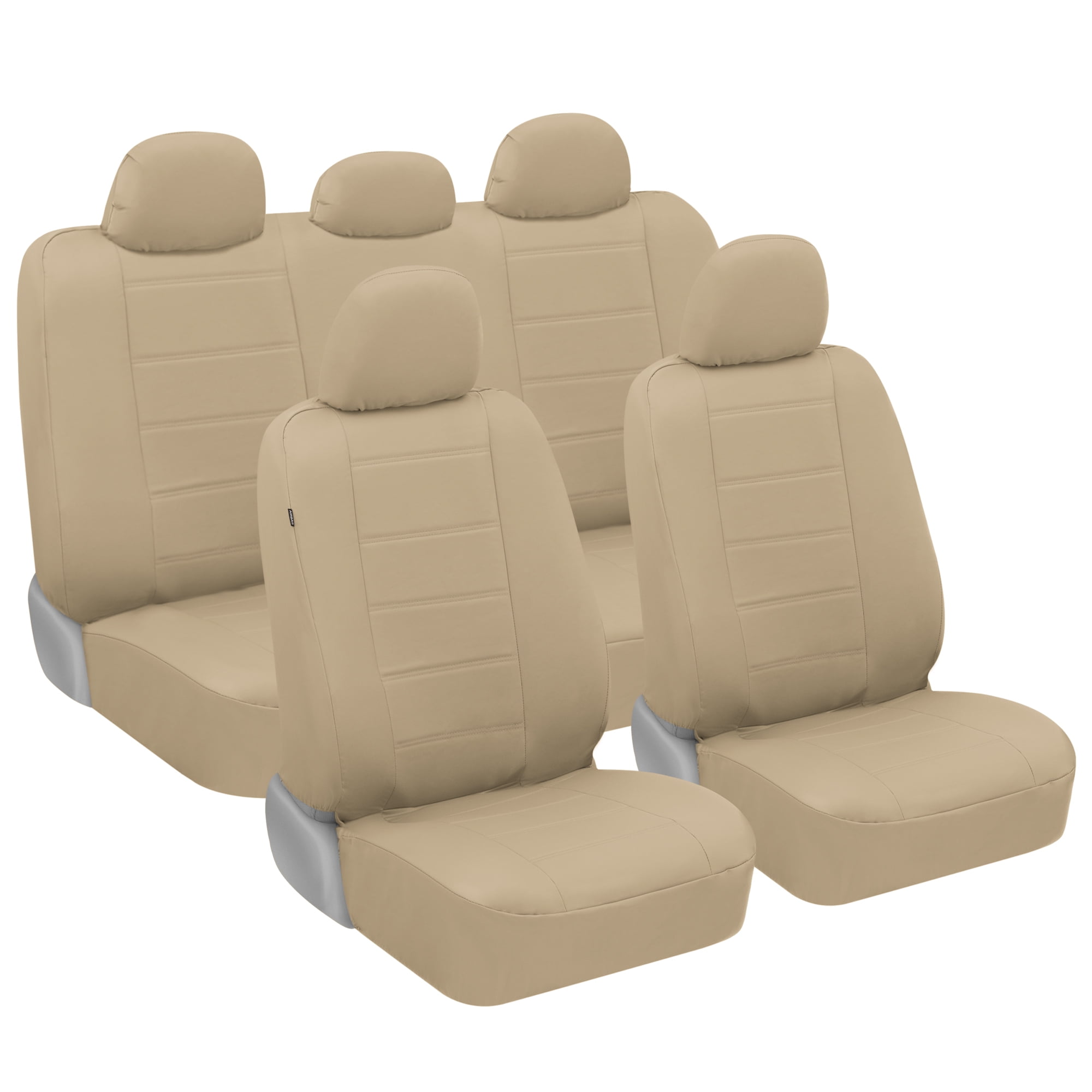 Sporty Two Tone Split Bench Seat Cover Set with Heavy Duty Rubber Floor Mats
