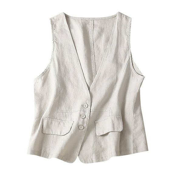 Baqcunre Vest For Women Women'S Sleeveless Vest Literary Retro Summer V Neck Casual Thin Vest Fall Outfits For Women Winter Coats For Women Beige L