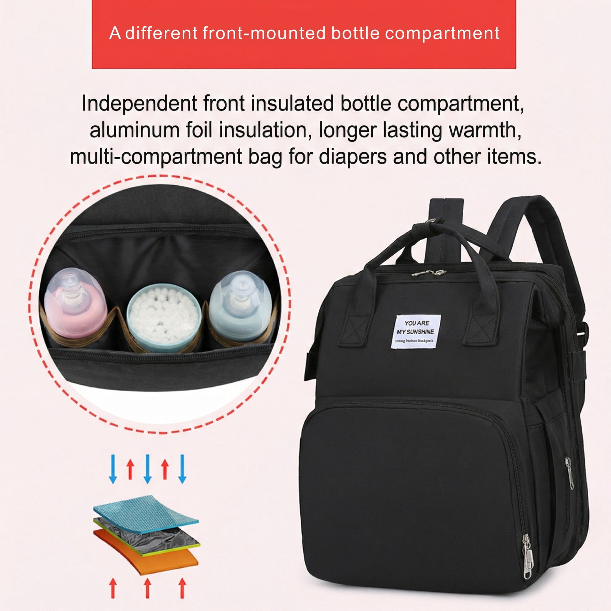 Baby diaper bag, backpack-style diaper bag, large waterproof baby bag, baby travel bag, with diaper pad and USB charging port, a great baby christening gift for mom, black.
