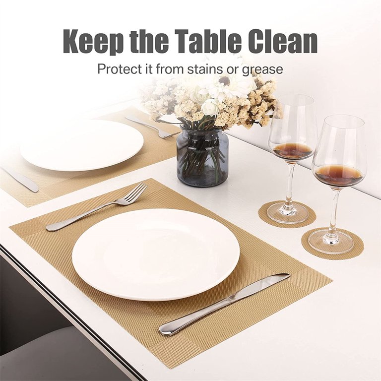 NOSTHEART Placemats Set of 6 and Coasters, Faux Leather Placemats Heat  Stain Scratch Resistant Non-Slip Waterproof Oil-Proof Washable Wipeable  Outdoor Indoor for Dining Patio Table Kitchen Decor 