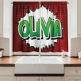 thumbnail image 2 of Ambesonne Olivia Kitchen Curtains, Teen Womens Given Name, 55"x45", Ruby Green and White, 2 of 3