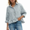 thumbnail image 2 of vigerkar Women's Summer Button Down Striped Shirt 2025 Trendy Cute Babydoll Tops Fashion 3/4 Sleeve Blouse Navy, S, 2 of 9