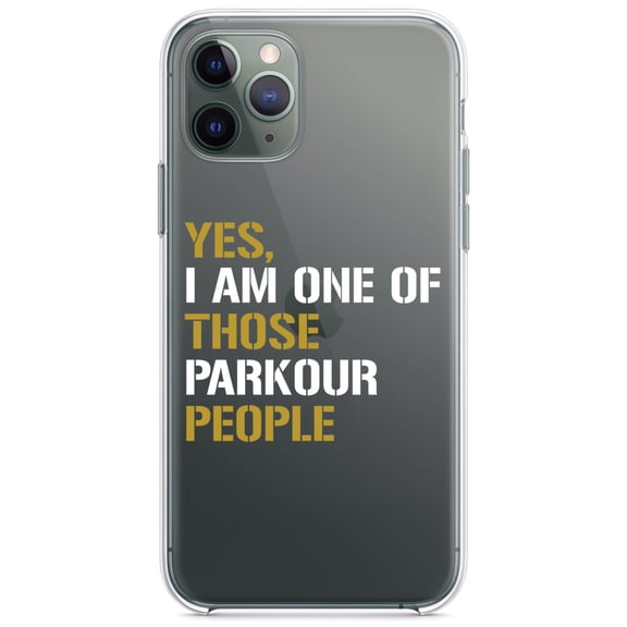 DistinctInk Clear Shockproof Hybrid Case for iPhone 11 Pro (5.8" Screen) - TPU Bumper Acrylic Back Tempered Glass Screen Protector - Yes I Am One of Those Parkour People