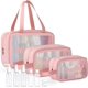 thumbnail image 1 of Bolsa de Tocador, bolsa de maquillaje impermeable, 3pk cosmetiquera transparente con 7 botellas de viaje, Bolsa de Baño para Viaje, para viajes, natación, fitness, almacenamiento en el hogar, Rosa, 1 of 4