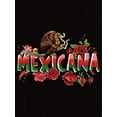 thumbnail image 2 of Camiseta con estampado de águila y rosa mexicana para mujer: cuello redondo, manga corta, estampado vibrante, cómoda camiseta de verano para uso casual y para practicar deportes., 2 of 7