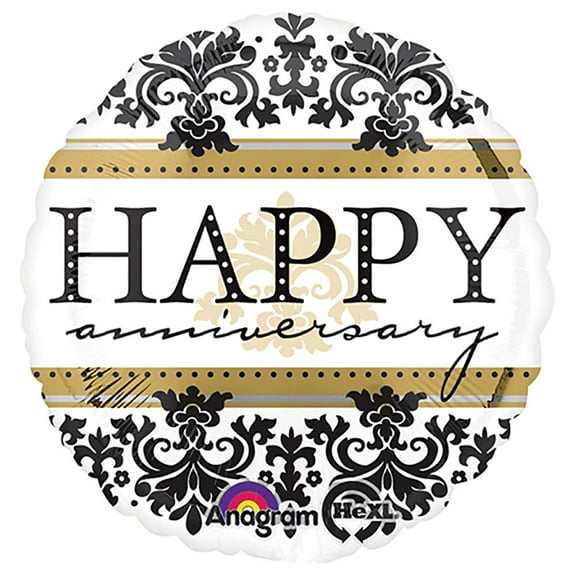 LOONBALLOON Anniversary Balloons, 18″ HAPPY ANNIVERSARY DAMASK