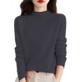 thumbnail image 4 of Women's Mock Neck Sweater, Solid Color Long Sleeve Pullover, Loose Fit Casual Basic Top, Fall Winter Everyday Knit Sweater, Simple Crewneck Pullover Dark Gray XL, 4 of 7