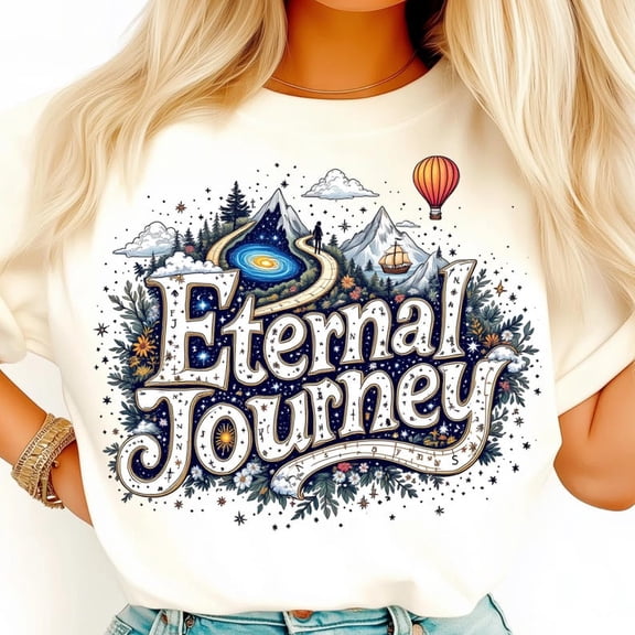Eternal Journey Shirt, Cosmic Adventure Tee, Galaxy Path T-Shirt, Mountain Dream Nature Travel Shirt, Starry Night Wanderlust Graphic Tee