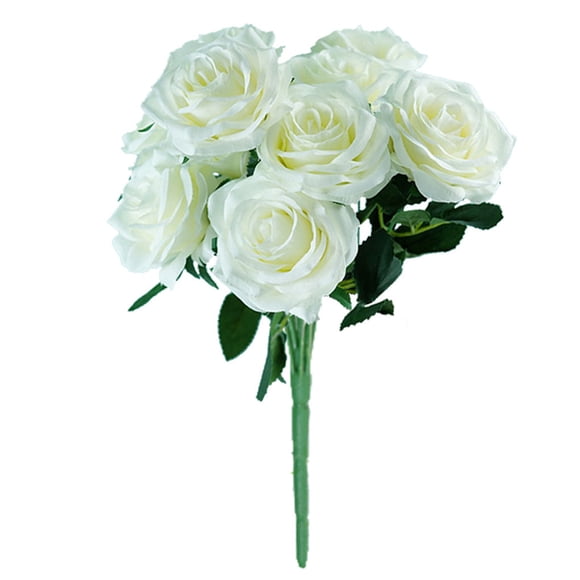 Ramo de flores de rosas artificiales Simulación Ramo de novia Seda Rosa falsa Decoración del hogar, Blanco Scienceny HA7293-02B