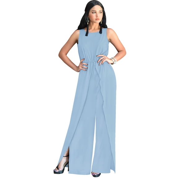 KOH KOH One Piece Sleeveless Cocktail Party Wide Leg Cute Casual Long Pant Suit Romper Playsuit Jumpsuit For Women Sky Baby Light Blue XX-Large US 18-20 NT147