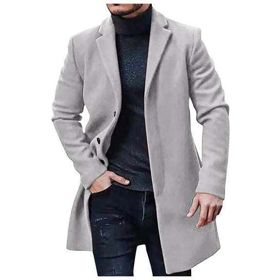 Njoeus Men's Trench Coat Woolen Blends Pea Coat Notched Collar Single Breasted Overcoat for Men Warm Fall Winter Jacket M-3XL