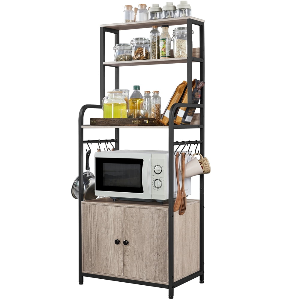 Alden Design Wooden Kitchen Baker's Rack Utility Storage Shelf Unit Microwave Stand, Gray