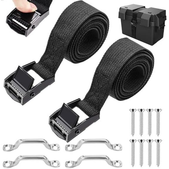 2 PCS 1 x 4ft/48  Tie Down Strap kit,Battery Hold Down Strap with Stainless Steel Cam Buckle,Stainless Steel Bracket, SS Screws for Battery Box Boats, Luggage Belt, Cars O-093$$Tools & Hardware Other
