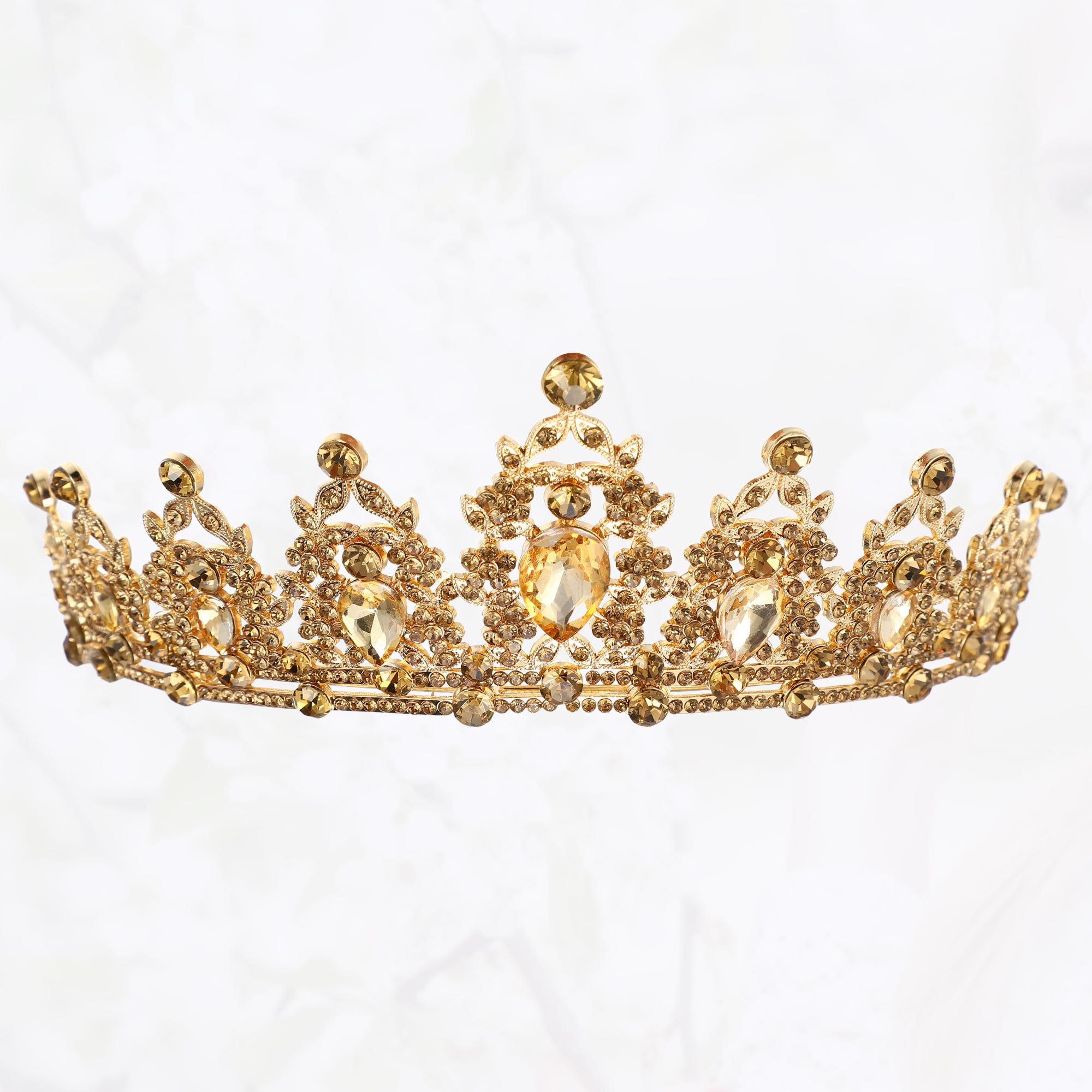 Unique Bargains Women Faux Crystal Queen Crown Tiara Rhinestone Gold Tone Yellow
