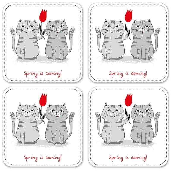 Vinyl Drink Coasters - Set of 4 - Spring is Coming - Two Cats
