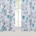 thumbnail image 5 of Cafe Curtains, Leaf Flower Printed Rod Pocket Short Window Curtains, Floral Print Kitchen Window Curtain Sets for Bathroom, 27" x 24",Teal/Grey, Set of 2, 5 of 7