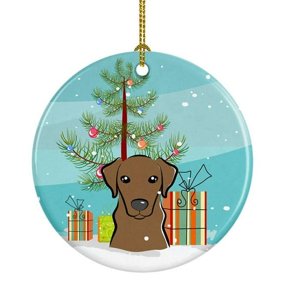Christmas Tree & Chocolate Labrador Ceramic Ornament
