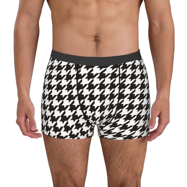 Balery Houndstooth Black And White Calzoncillos bóxer para hombre, ropa interior de algodón suave y transpirable con cinturilla de nailon-Medium