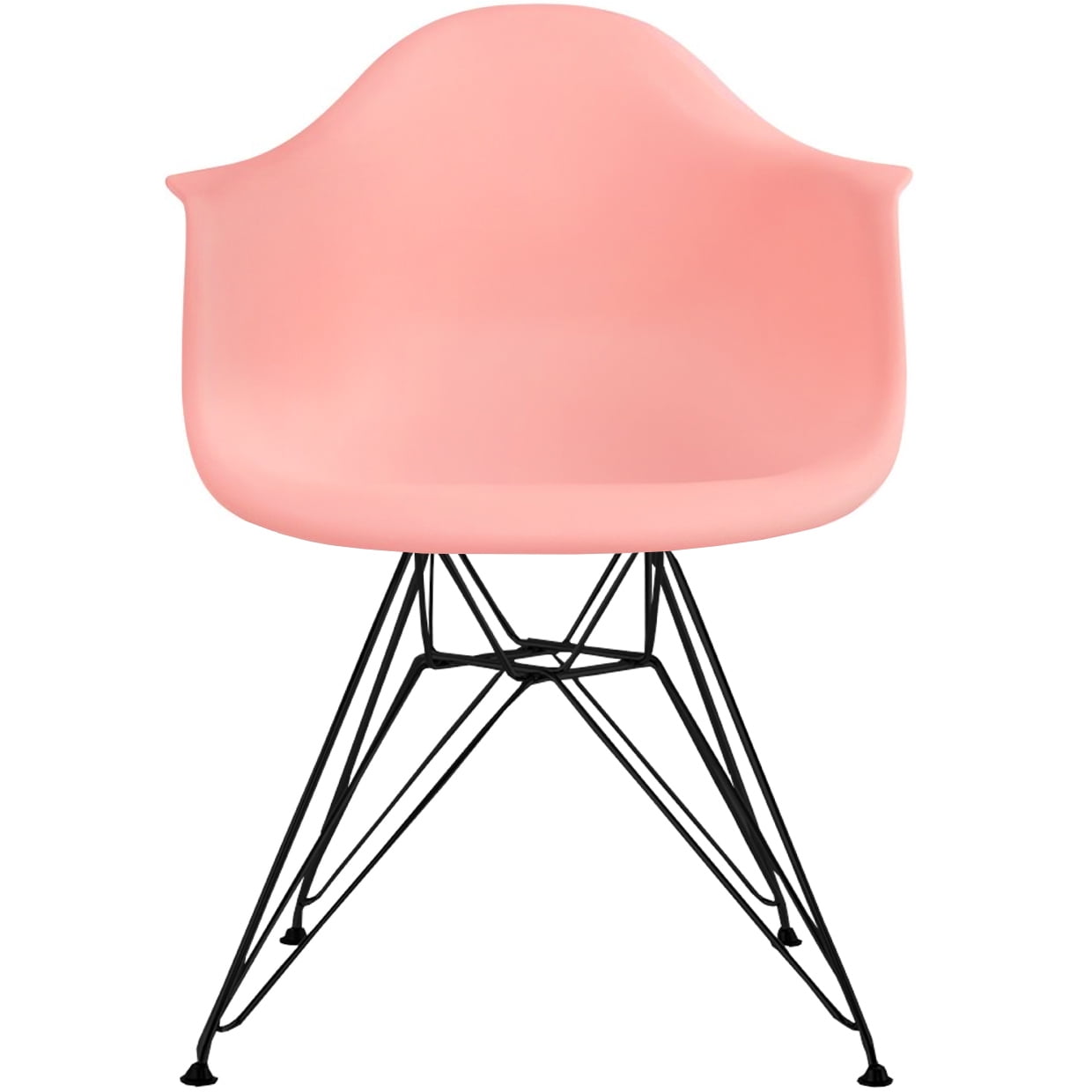 Homelala Coral Pink Modern Plastic Armchair Dining Chair Black Wire Leg Eiffel Dining Room Chair