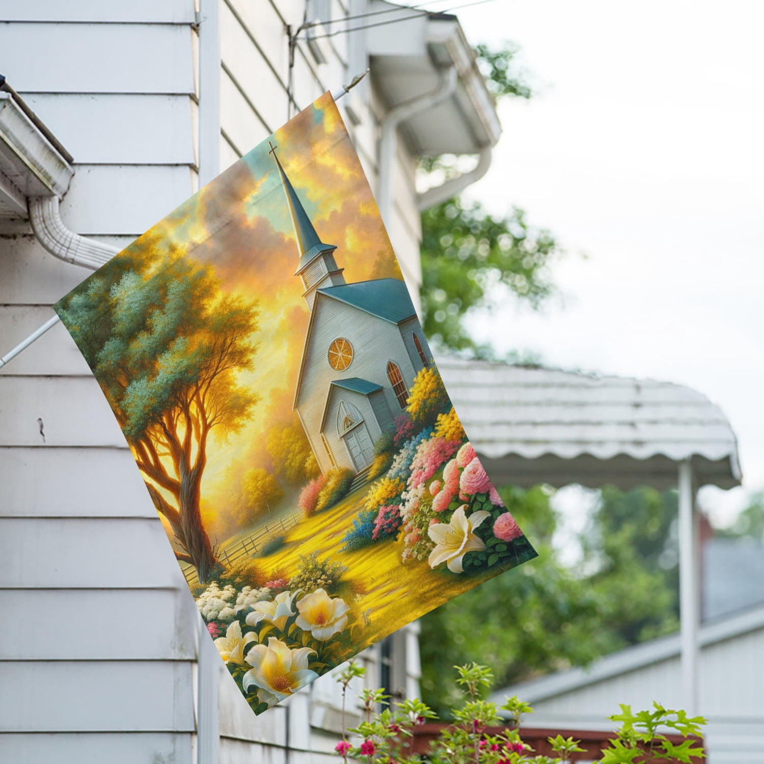 America Forever Spring Church House Flag, 28x40 inch Double Sided, Floral Flowers Daffodils , Church Yard Decoration, Christian Flag for Outdoor Sanctuary Yard Decoration