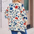 thumbnail image 3 of WTOBBY Women's Plus Size Floral Print Round Neck 3/4 Sleeve Tunic Top Loose Fit Casual Tee for Full Figure Fall Fashion Comfortable Wear,Blue L, 3 of 5