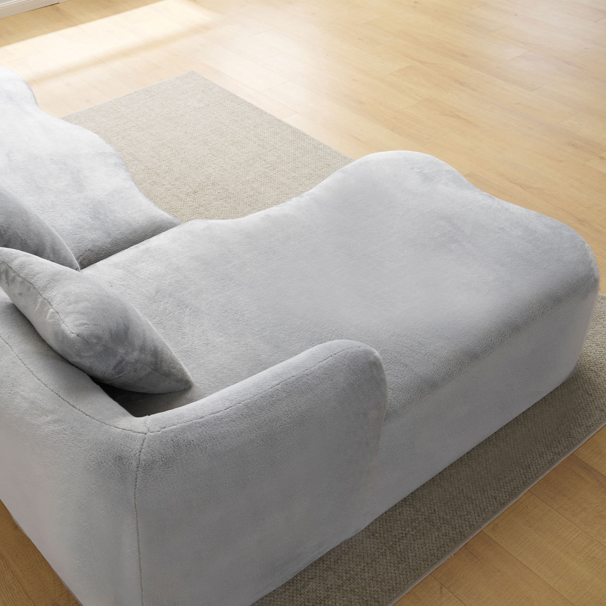 MAYEERTY L-Shaped Sectional Sofa with Curved Chaise Lounge, Chenille Modular Couch with 4 Throw Pillows, No-Assembly for Apartment Living Room Small Spaces