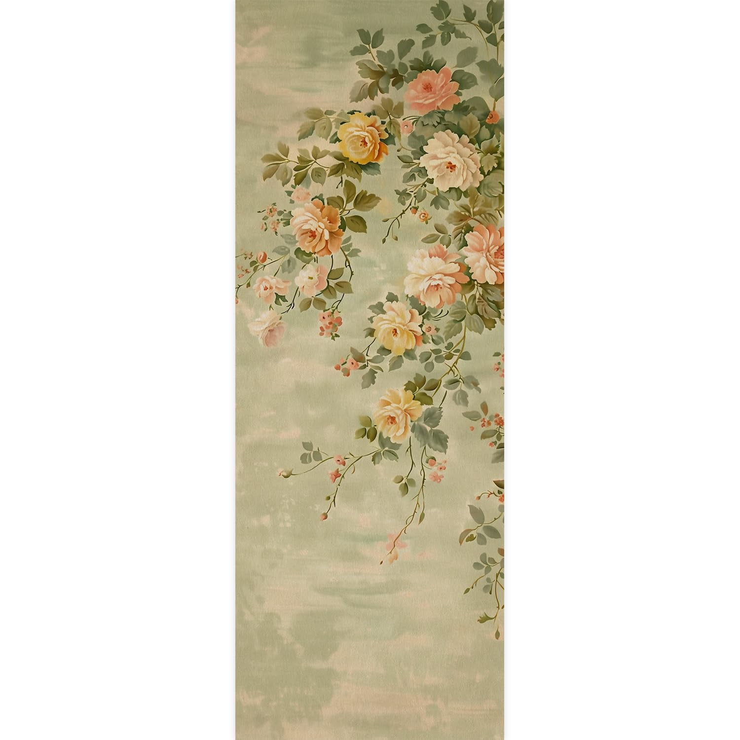 Idea4wall 2pcs Vintage Floral Elegant Blooming Roses Watercolor Wall Murals, Not Peel and Stick, Non-Woven Wallpaper Large Wall Decoration for Rooms, 48"x132"
