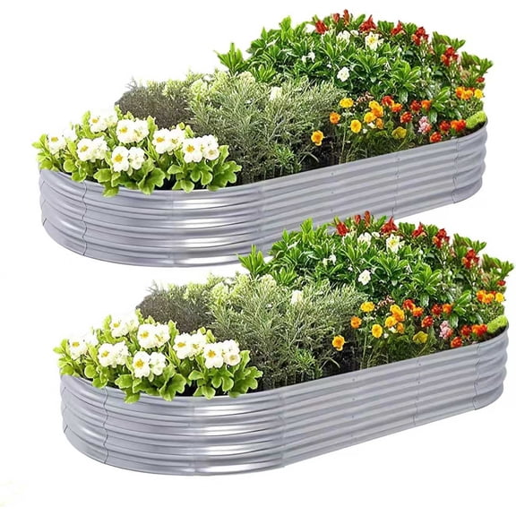 2pcs 6×3×1ft Oval Raised Garden Bed,Galvanized Raised Garden Bed Kit Outdoor Metal Gardening Planter Box for Vegetable, Fruits, Flower,Herbs