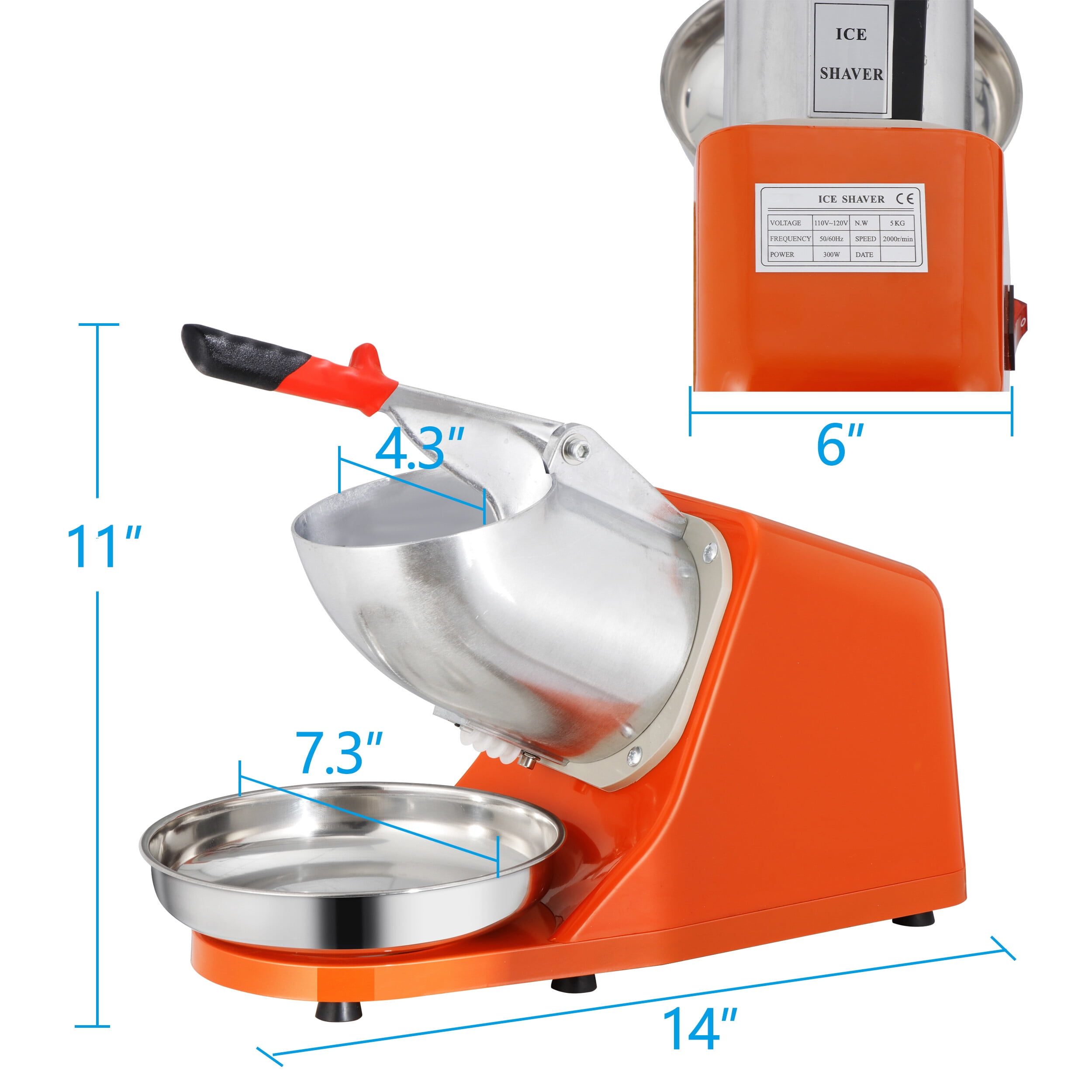 SuperDeal Ice Shaver Machine 300W Electric Ice Crusher Cold Drink Smoothie Making w/Bowl, Orange