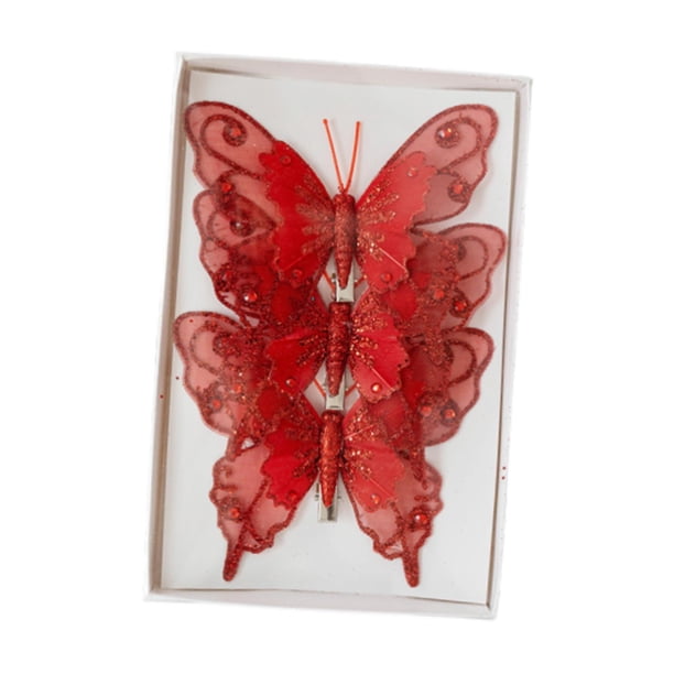 Adornos de Mariposas BLESIY 3 Piezas con Caja de Almacenamiento Rojo