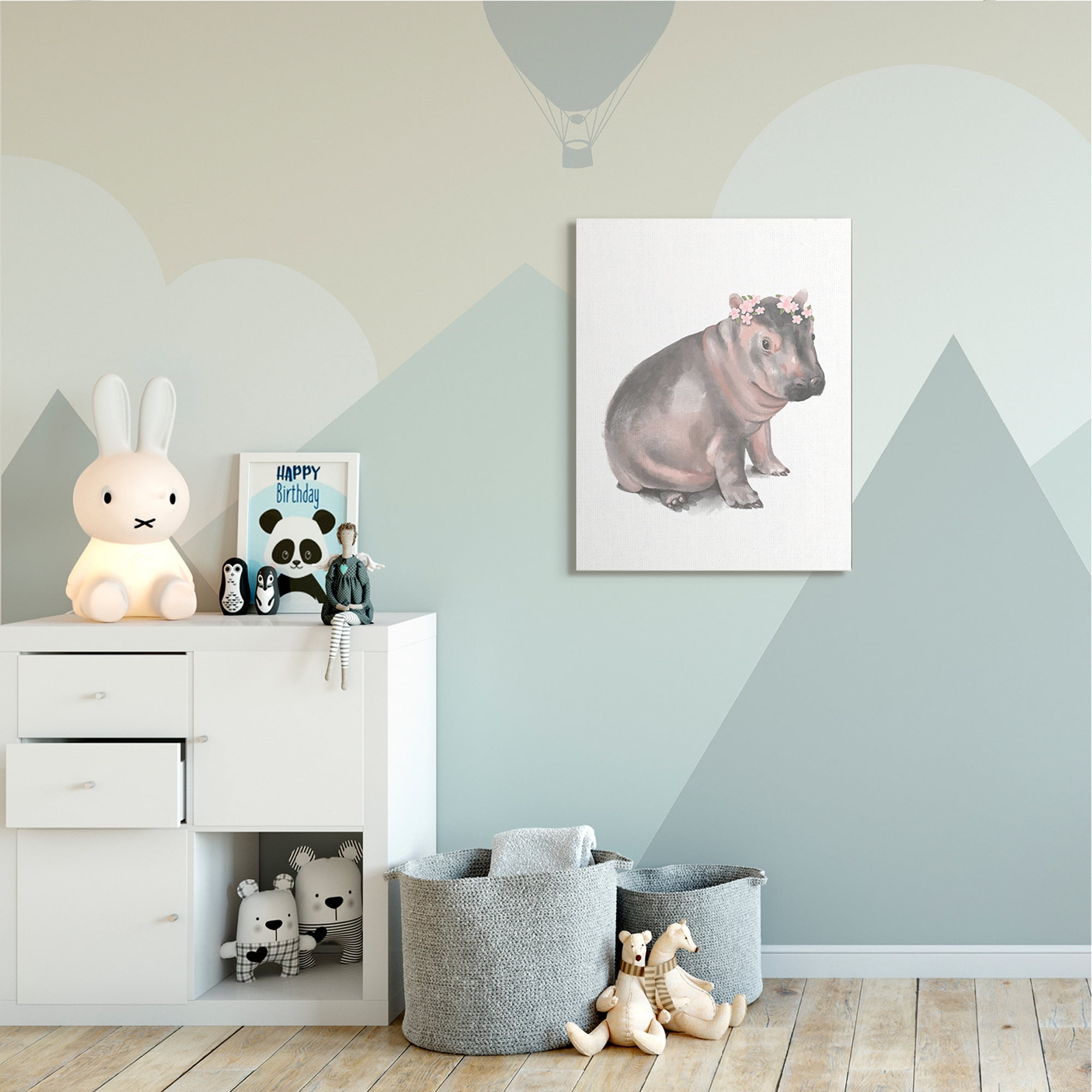 Stupell Industries Floral Crown Baby Hippo Soft Animal Illustration Canvas Wall Art, 30 x 40, Design by Daphne Polselli