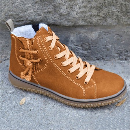 

Women s Ankle Boot with Plush Liner Vintage Style Casual Ankle Sneakers Warm Lining PU High Top Shoes for Winter 39 Brown