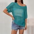 thumbnail image 4 of Crochet Coverups for Women Summer Cap Sleeve Hollow Out Casual Cruise Beach Vacation Tops Knit Pullover Sweater Turquoise M, 4 of 7