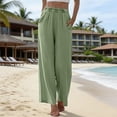 thumbnail image 5 of Audhol Pull Up Pants for Women Elastic Waist Women's Daily Elastic Waist Straight Solid Color Palazzo Pants Casual Wide Leg Long Lounge Pant Trousers Wide Leg Pants Woman Light Green S, 5 of 5