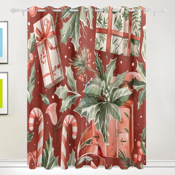 Christmas Candy Canes Gifts Black Out Curtains 84 Inch Length Curtains for Sliding Glass Doors Bedroom Living Room 2 Pack
