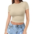 thumbnail image 1 of T-Shirt à Manches Courtes pour Femmes Liquidation T-Shirts Mélangeurs pour Femmes T-Shirt Court pour Filles Chandail d'Été pour Femmes Col Rond Fin Mode Manches Courtes, 1 of 7