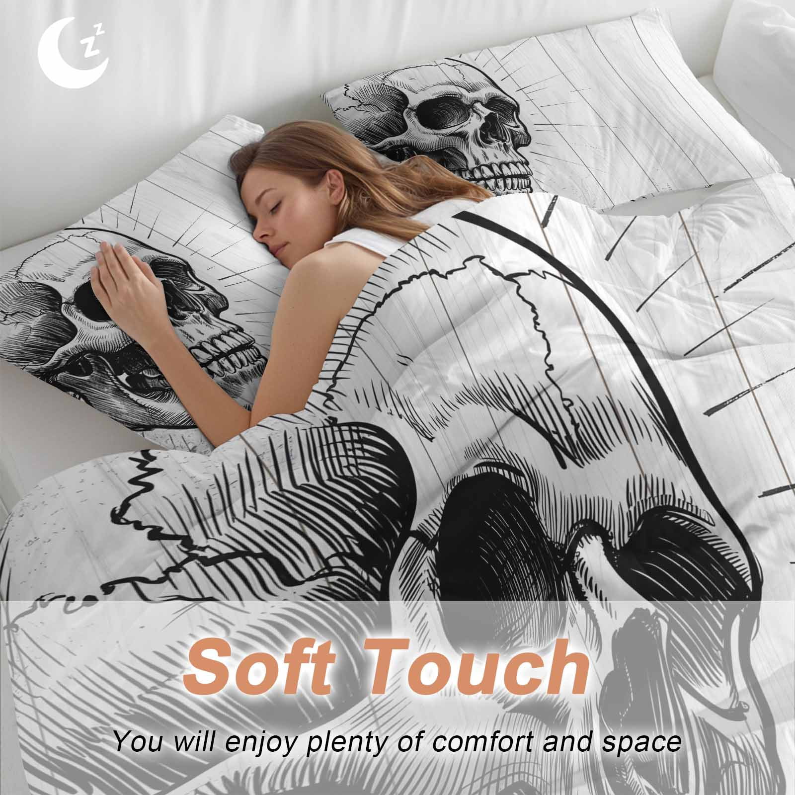 Horror Skull Bedding 3 Piece Duvet Cover Set California King, Black Skeleton Spooky Halloween Soft Microfiber Comforter Cover with Zipper Closure & Pillowcases, Wrinkle & FadeResistant Quilt Cover