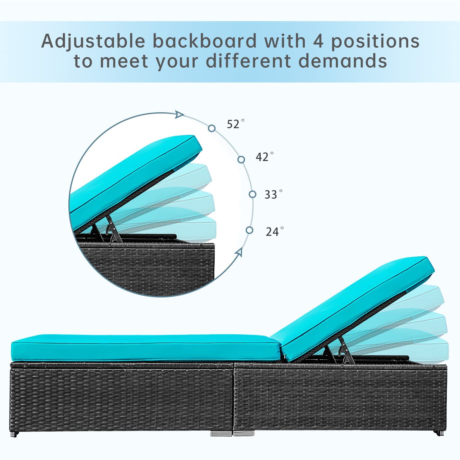 Outdoor Chaise Lounge Set of 2, Patio Wicker Adjustable Reclining Pool Lounge Furniture Chairs with Removable Recliner Cushion, Blue