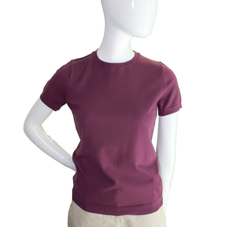 Lands End Women X-Small Petite Short Sleeve Fine Gauge Sweater, Wineberry
