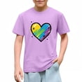 thumbnail image 5 of Girls Heart Print T-Shirt | Kids Valentine's Day Short Sleeve Cotton Top | Rainbow Graphic Tee for Kids Casual Purple,Size 9 T, 5 of 9