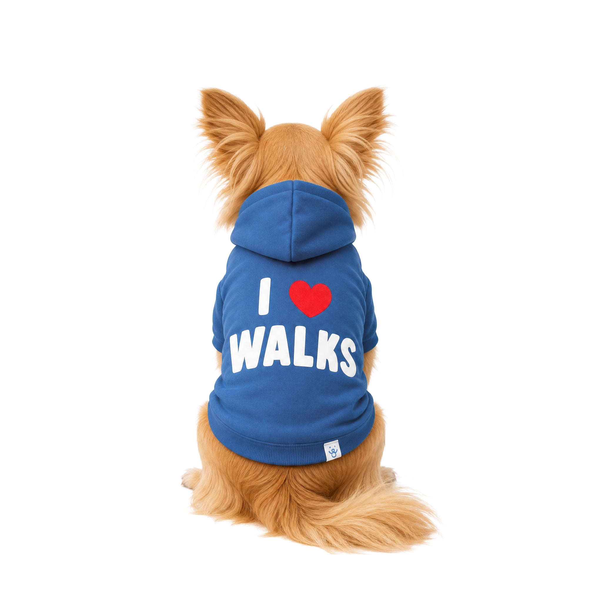 Oodles I Heart Walks Fall Dog Hoodie, Blue, XS