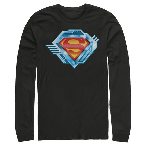 Men's Superman Logo Chrome Machine Long Sleeve Shirt Black Medium