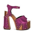 thumbnail image 2 of XYD Women Clog Block Chunky Heel Sandals Platform Bronzed Studs Open Toe Ankle Strap Vintage Parties Shoes Size 7 Purple, 2 of 4