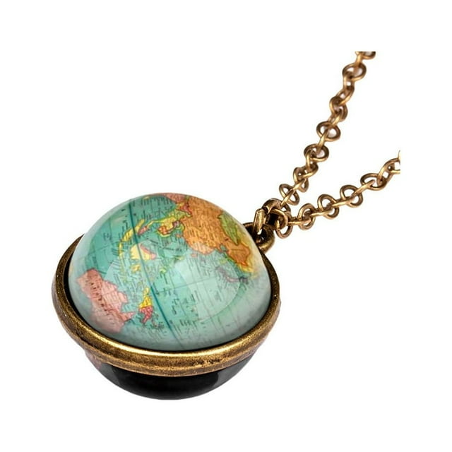 Collier Pendentif Planète Dôme en Verre Double Face Système Galaxie Phosphorescente