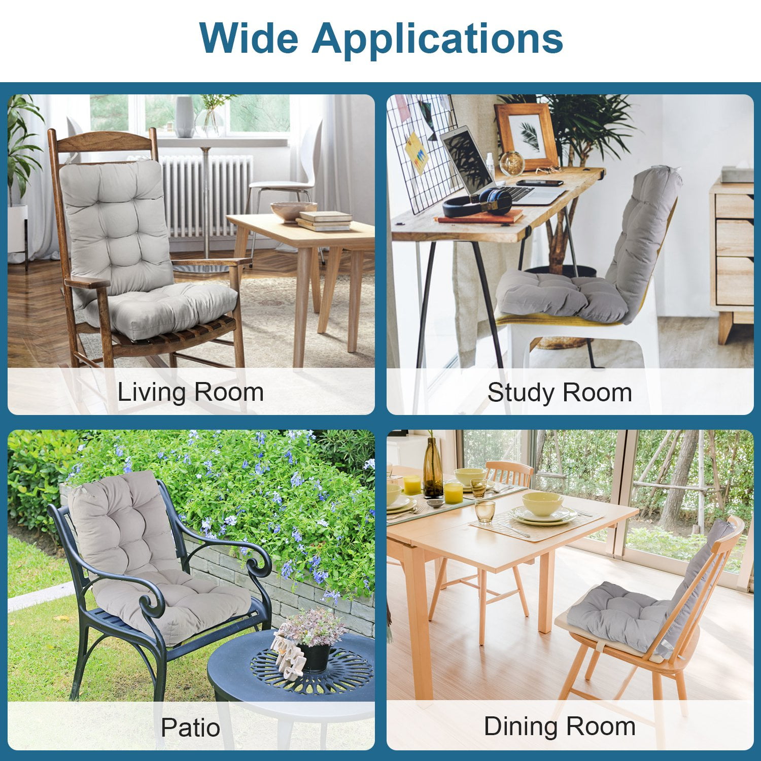 Outdoor Rocking Chair Cushion Upper and Lower Rocking Chair Seat Cushion Set with Non-Slip Ties for Indoor Outdoor Coffee Mimosa Leaves