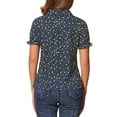 thumbnail image 3 of INSPIRAR CHIC Blusa de Algodón Floral con Mangas Abullonadas y Cuello Peter Pan para Verano, Uso Casual, Talla S, Azul Oscuro, 3 of 6