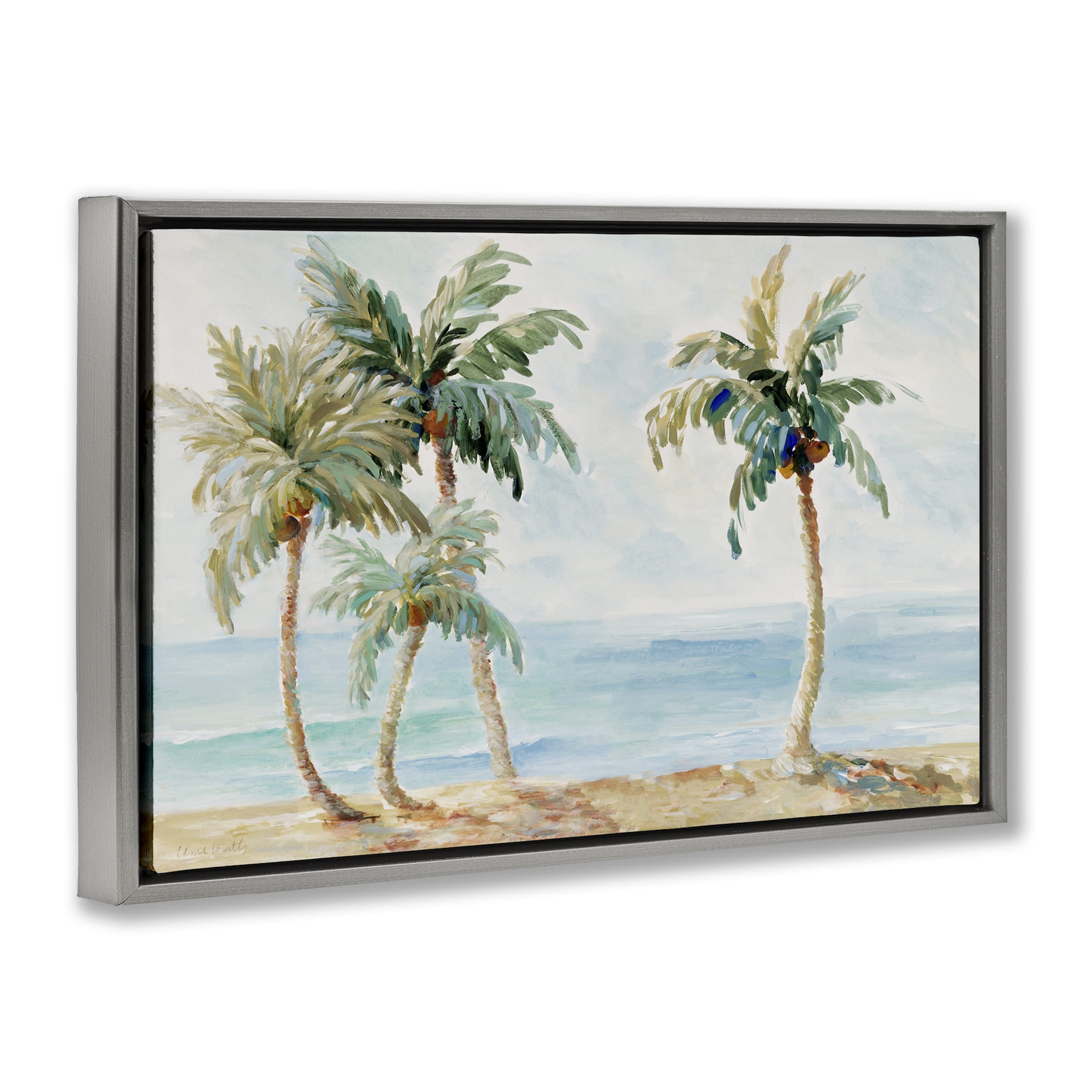 Stupell Industries Palm Trees in Paradise Gray Framed Floater Canvas Wall Art, design by Lanie Loreth